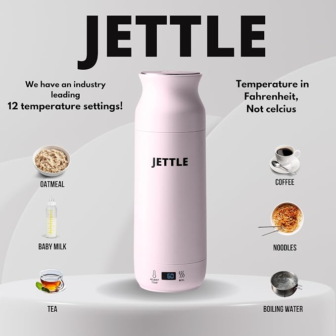 Jettle Electric Kettle - Travel Portable Heater for Coffee Tea Milk Soup - Stainless Steel Travel Water Boiler tea pot with Temperature Control - LED - Automatic Power Off - 450ml - Kitchen Appliance