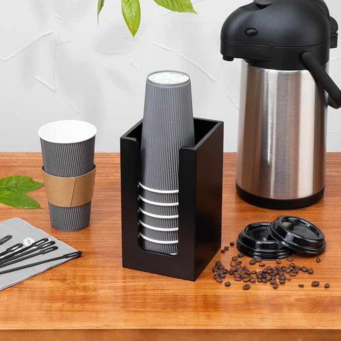 Restaurantware-4.5 x 8 Inch Coffee Cup Dispenser, 1 Countertop Cup Lid Organizer - Holds Cups/Lids/Napkins Up To 3.75 Inch in Diameter, Black Bamboo Cocktail Napkin Holder, For Bars or Offices