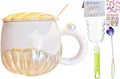 Pearl Ceramic Coffee Mug for Tea Latte Milk Cute Love Shape Cup for Home Office Women Gift 6.5 oz (Shell Round Yellow, 350 ml)