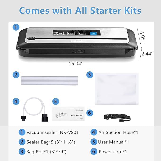 INKBIRD 2.4G WIFI Sous Vide Cooker Bundle with Vacuum Sealer Machine,1000W Sous-Vide Kits, Immersion Circulator for Sous Vide Mahine with 14 Preset Recipes on Thermal Immersion