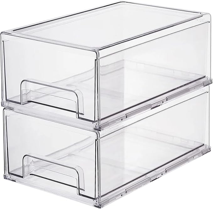 Clear Plastic Storage Drawer Organizer Bins, Perfect for Kitchen Organization or Pantry Organization and Storage, Fridge Drawer Organizer Bins, Pantry Storage and Organization Bins