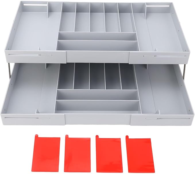 TOPINCN 2 Tier Collapsible Multi Level Drawer Organizer Tray, Folding Smart Drawer Storage, Expandable for Makeup, Jewelry, Silverware, Utensils, Kitchen Office Supplies (Gray)