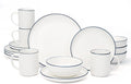 OTAGO 16-Piece Dinnerware Set for 4 with 4 Mugs, White with blue rim Stoneware Plates and Bowls Sets, Ceramic Dish Set for Kitchen, Dinner & Dining, Blue Rim, Microwave & Dishwasher Safe