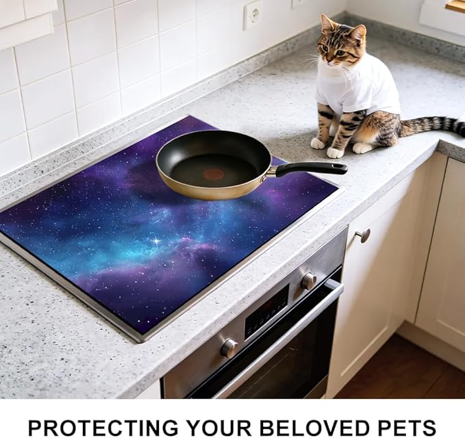 Stove Top Cover for Electric Stove 28.4 x 20.5 Inch Non Slip Stove Mat Oil Proof Purple Galaxy Glass Cooktop Protector Kitchen Counter Mat
