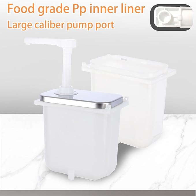 10.57 Quart Condiment Dispenser Pump,Syrup Pump Dispenser with Measuring Cup,Detachable Leak-Proof Design for Sauce, Honey, Syrup,Soy Sauce,Mustard,Cheese (2.11 QT Each, 5 pumphead)