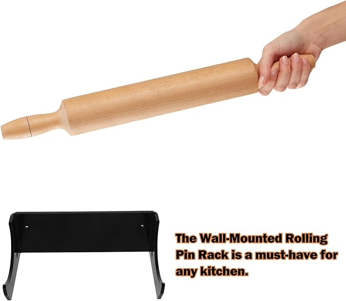 Luxshiny Wall Mount Rolling Pin Holder Clear Acrylic Display Rack Kitchen Storage Organizer Space-Saving Rolling Pin Stand for Baking Tools 7.67X3.93X2.95In Set of 2