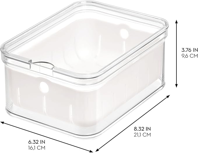 iDesign Small Fridge Berry Bin with Removable Colander Basket and Lid - Set of 6 - Clear/White