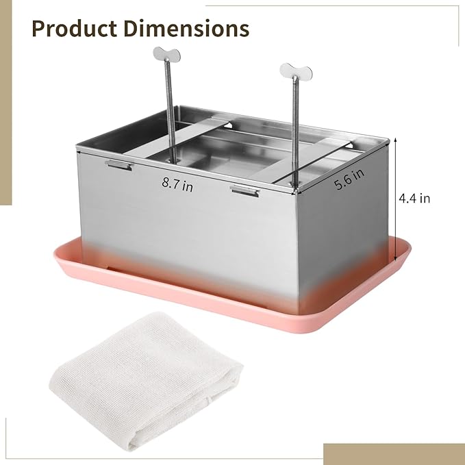 Large Tofu Press, 304 Stainless Steel Tofu Presser, Tofu Maker with Gauze & Drip Tray, Vegan Tofu Presser for Firm or Extra Firm Tofu, Tofu Making Tool Kit, 8.7×5.6×4.4"