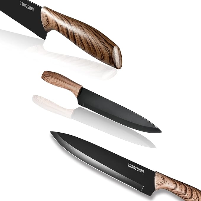 Cohesion 5 PCS Kitchen Knife Set with Magnetic Knife Holder for Wall, Ultra Sharp Chef Boxed Knife Set With Sheathes for Multipurpose Cooking with Ergonomic Handle