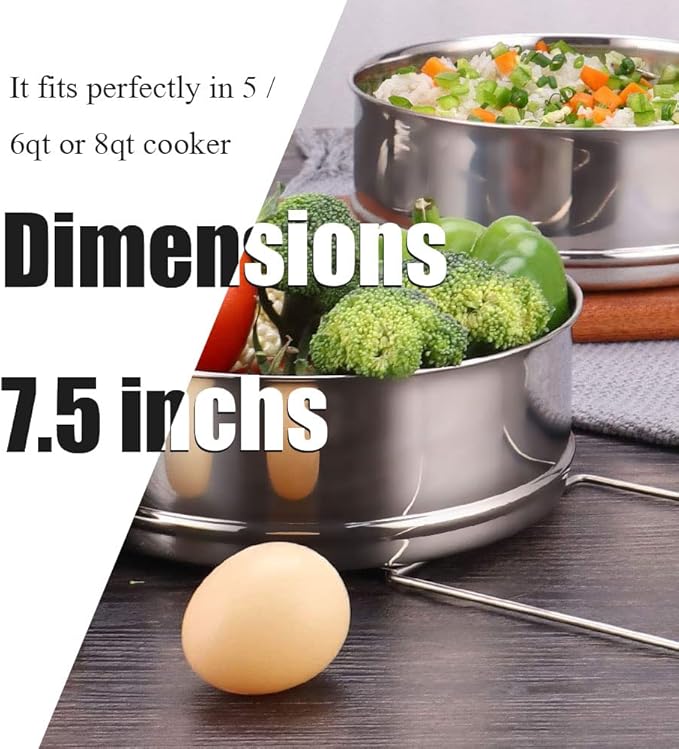 Stackable Steamer Insert Pans- Instant Pot Accessories 6 Qt-2 Silicone handle & Interchangeable Lids–Pressure Cooker Accessories- Pot in Pot for Baking,Lasagna,food steamer,Reheat Multiple Dishes