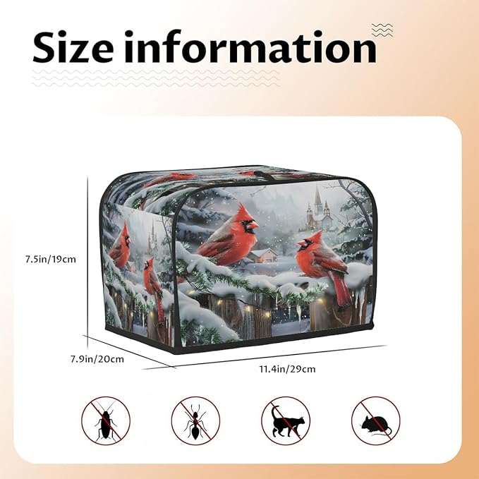 Animal Cardinal Toaster Cover 2 Slice Dust and Fingerprint Protection Toaster Bread Maker Covers Washable Kitchen Small Appliance Covers for Kitchen Accessories Decor Bakeware Women Gift