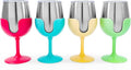 Camco Life is Better at The Campsite Wine Tumbler | Heavy Duty Double Wall Vacuum Insulation | Crafted of 18/8 Stainless Steel | Removable Green, Yellow, Blue & Pink Stems | 4-Pk, 8-oz/Each (53068)