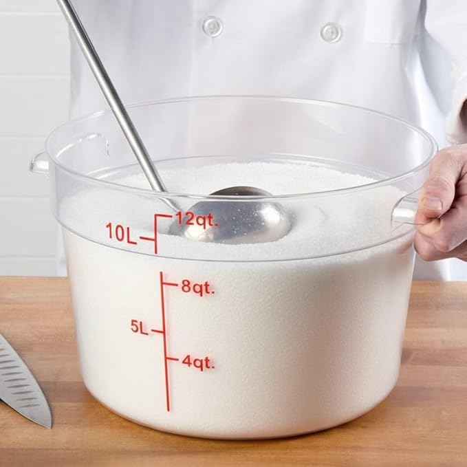 Soro Essentials- 12 qt. Polycarbonate Round Food Storage Container with Graduated Markings Clear Color- Stackable Storage Bin Food Container with Handle for Pantry Organizer Storage Kitchen Fridge