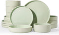 Famiware Star 16-Piece Stoneware Dinnerware Set for 4 – Shallow Pasta Bowls & Flat Plates – Modern Rustic Dishes, Everyday & Formal Use – Chip & Scratch Resistant, Microwave & Dishwasher Safe, Green