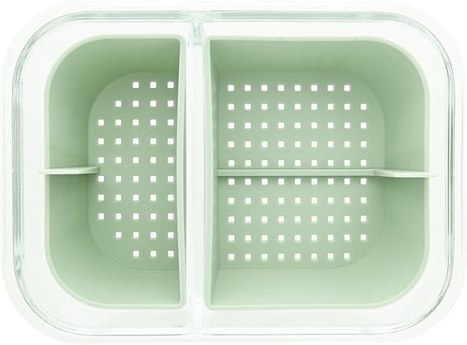 Two Compartment Borosilicate Glass Container Cleaning Tool with Sealable Lid (Forest Green)