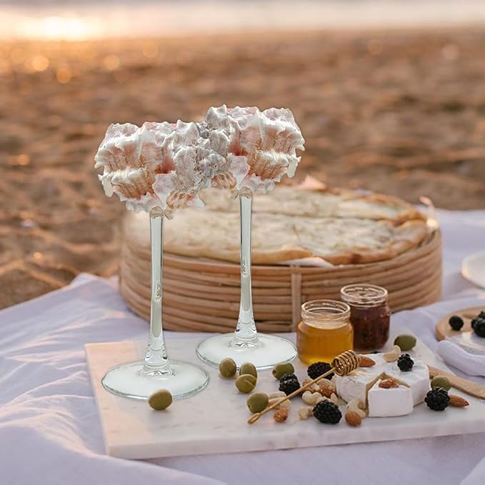LYFJMUS 2 Pcs Seashell Wine Glasses Wedding Wine Glasses Conch Cup Martini Cocktail Glass Cup for Birthday Wedding Beach Bridesmaids Anniversary Party (Pink, 6.3inch)