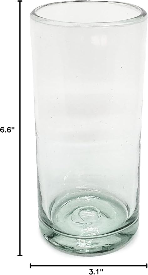 Clear 20 oz Tall Iced Tea Glasses (set of 6), Hand Blown Mexican Glassware, Recycled Glass Drinking Glasses, Lead-Free, Cocktail Margarita Glasses, Wine Glasses, Shot Glasses, Whiskey Glasses (IceTea)