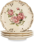 YOLIFE Ivory Vintage Floral Tea Saucers Set of 4, 5.8 inch with Gold Leaves Trim – Beautiful Porcelain Tea Plates for Cups, Ideal for Tea Parties