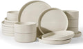 Famiware Star 24-Piece Stoneware Dinnerware Set for 8 – Oat, Ceramic Ribbed Plates and Bowls – Modern Rustic Dishes, Everyday & Formal Use – Chip & Scratch Resistant, Microwave & Dishwasher Safe