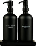 MaisoNovo Black Soap Dispenser Bathroom - Soap Dispenser Set with Black Soap Dispenser, Black Pumps & Ceramic Tray
