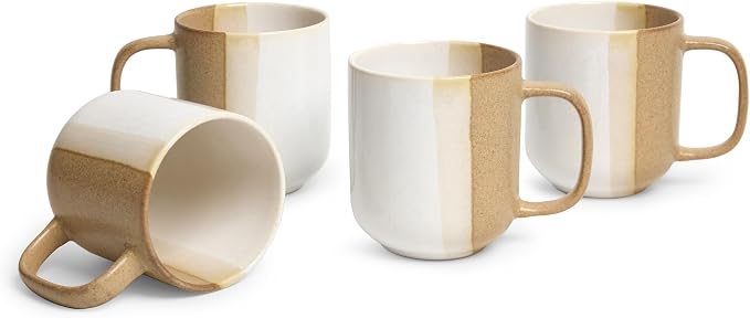 SANGO Phoebe Caramel/White Coffee Mugs Set of 4, 15 oz Stoneware Coffee Mug Set, Big Glossy Ceramic Tea Cup for Cappuccino, Latte, Cocoa, Large Coffee Cups with Handle, Microwave & Dishwasher Safe