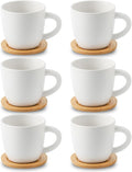 HASENSE 8 oz Cappuccino Cups with Saucers set of 6, Porcelain Coffee Mugs Latte Mugs with Handle Perfect for Double Shot, Americano, Milk and Tea, White