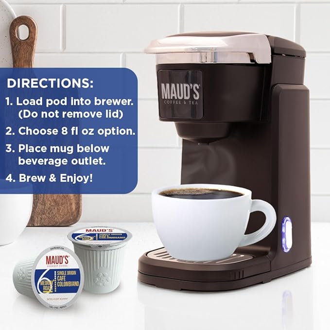 Maud's Colombian Coffee Pods, 50 ct, Single Origin, Medium Roast Coffee in Single Serve Pods – 100% Arabica Coffee, Compatible with Keurig K Cups Maker