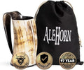 AleHorn Viking Drinking Horn Mug – Real Ox Horn Mead and Ale Cup – Handcrafted Medieval Style Norse Cup for Beer, Parties, Home Bar Decor & Holiday Gifts for Men – 12oz