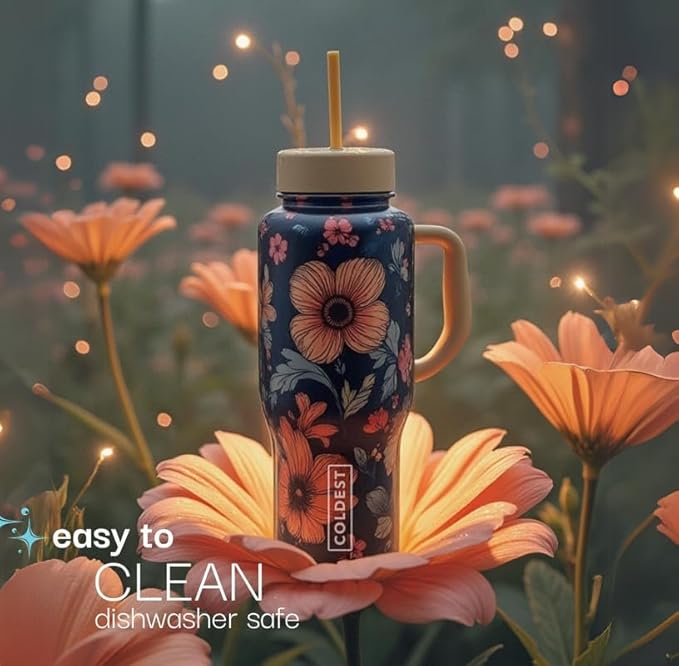 Coldest Tumbler with Handle and Straw - 100% Leak Proof Insulated Tumbler with Lid and Straw (3 Lids) - Stainless Steel Tumblers for Women & Men - Cup Holder Friendly Base, 46 oz (Stealth Black)