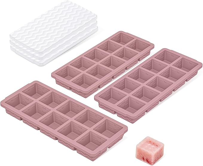 Doasuwish Ice Cube Trays with Lid, 3 Pack 10 Cubes 2 Tbsp. Silicone Ice Cube Trays for Freezer, Perfect for Freezing and Storing Ice Cubes, Chocolates, Sauces, Juices, Fruit Purees and More, BPA Free