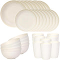 Quatish 32 Piece Plates and Bowls Sets for 8, Unbreakable Dinnerware Sets, Dish Set for Camping, Dishwasher Microwave Safe, Outdoor Kitchen and Apartment Dorm Dinning RV Essentials, Beige
