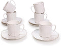 GuangYang 3oz Fine Porcelain Espresso Cups and Saucers,Embossed White with Gold Trim, Demitasse Cup Set for Espresso,Double Espresso,Macchiato,After-dinner coffee servings