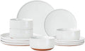 GZG Modern Art Series - 12 Pcs Speckled Stoneware Plates and Bowls Sets, Ceramic Dinnerware Set with Rustic Terracotta Underside, Microwave and Dishwasher Safe Handcrafted Dishes Set - Porcelain White