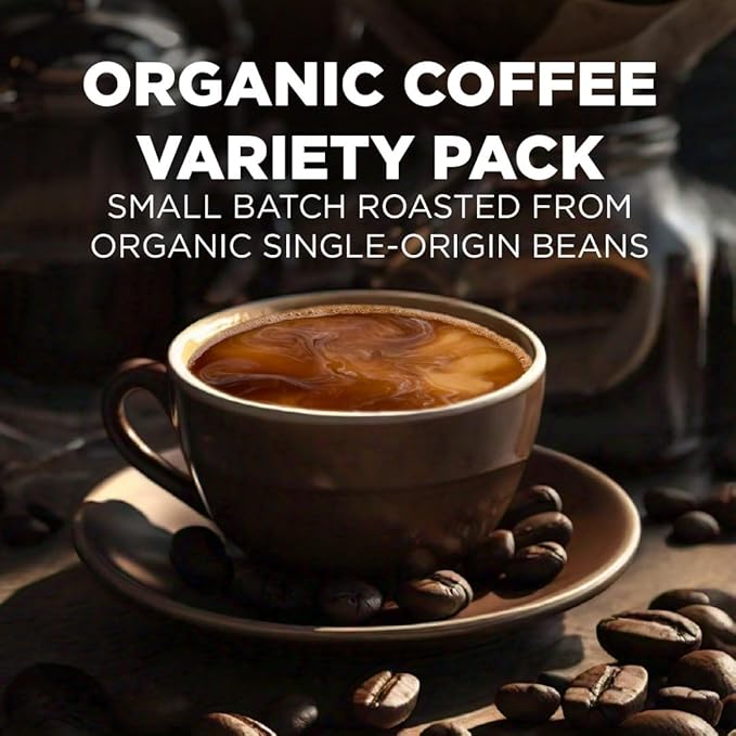 Maud's Organic Coffee Pods Variety Pack, 56 ct, 8 Assorted Flavors, Single Serve Pods – 100% Arabica Coffee, Compatible with Keurig K Cups Maker