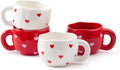 4pcs Ceramic Hearts Mugs Set, 9.4OZ Cute Love Coffee Cup Set, Red and White Color, Dishwasher Safe Espresso Cups, Gift for Women (Heart)