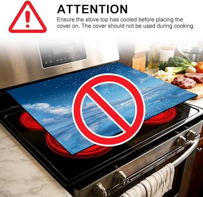 Stove Top Cover for Electric Stove 28.4 x 20.5 Inch Non Slip Stove Mat Oil Proof Blue Ocean Sky Glass Cooktop Protector Kitchen Counter Mat