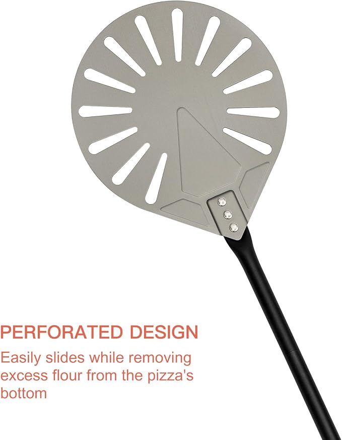 G.a HOMEFAVOR 9"x 10" Perforated Pizza Peel 47 Inch overall, Rectangular Aluminum Pizza Turning Peel with Extended Silcone Handle For Baking Pizza Brick Oven