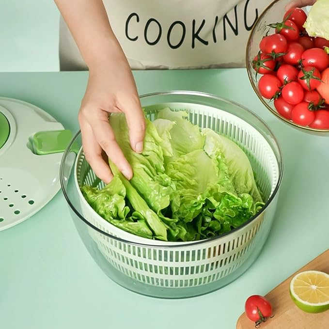 Collapsible Salad Spinner 4L - Hand Crank Vegetable & Fruit Dryer, Removable Basket for Washing, Space Saving Kitchen Storage, BPA-Free (Green)