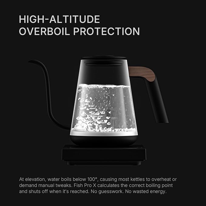 TIMEMORE Fish Pro X 900ml Electric Gooseneck Kettle for Pour Over Coffee, 0.5°C Precision Temp Control, Dynamic Fast Heating, Grooveboard Touch Slider, High-Altitude Protection, Stainless Steel