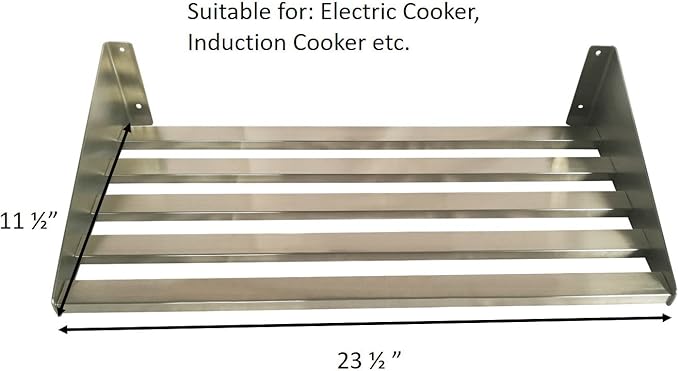304 Stainless Steel Standard Wall Shelf, Cookware Storage Organizer, Kitchen Wall Pot Pan Rack,With 6 Hooks, Capacity 200 lb (23.5" x 11.5") suitable for Electric or Induction Cooker