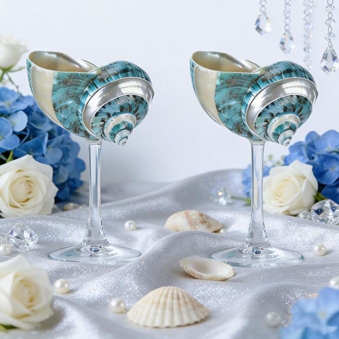 2Pcs Seashell Wine Glasses Wedding Wine Glasses Conch Goblet Martini Cocktail Glass Cup for Birthday Wedding Beach Bridesmaids Anniversary Party (D)