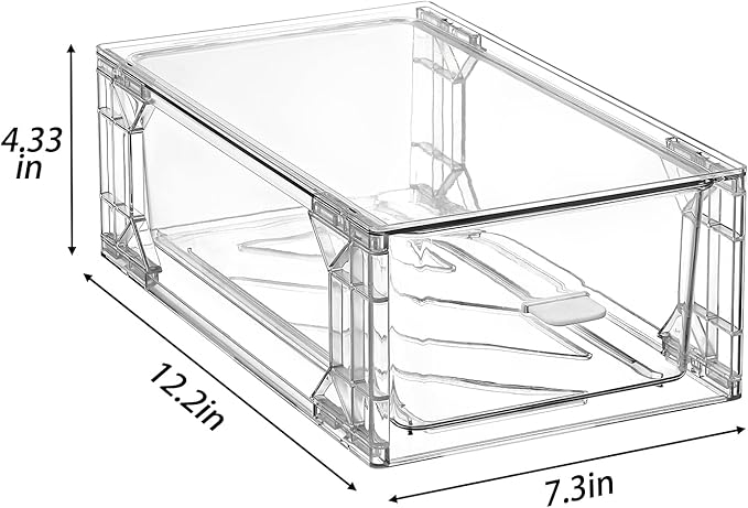Clear Acrylic Stackable Storage Drawers, Plastic Organizer Bins with Handles for Undersink, Cabinet, Fridge, Closet, Pantry, Office, Bathroom, Kitchen(4 Pack)