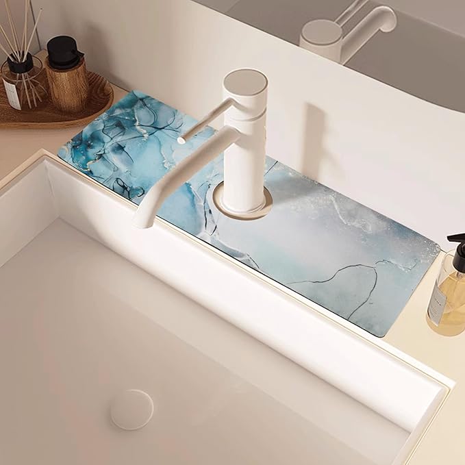 Sink Faucet Absorbing Mat, 2 Pack Drying Mat Around Faucet Sink Splash Guard Behind Faucet Sinkmat For Kitchen Bathroom Island Rv 15 * 5.5 Inch (38 * 14 cm)
