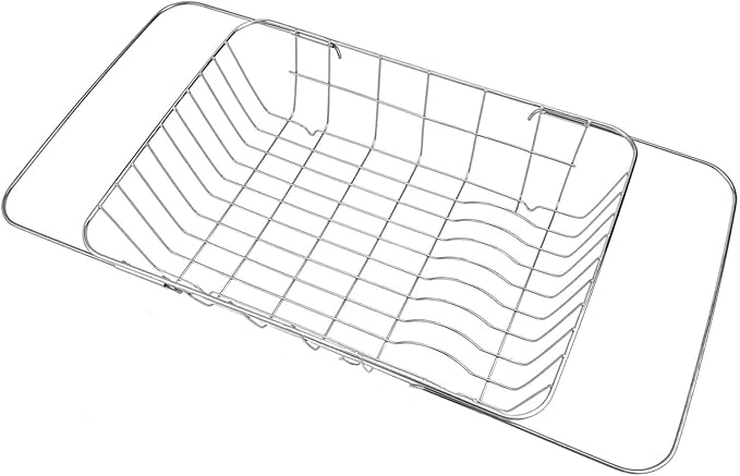 Sink Dish Drying Rack Adjustable Stainless Steel with Non-Slip Rubber Feet Space-Saving Over Sink Design for Kitchen Counter Organization and Utensil Holder(38x28x10cm)