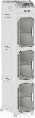 BINSIO 4-Tiers Toilet Paper Storage, Slim Bathroom Organizers and Storage, Bathroom Counter Organizer, Bathroom Organizer Storage Cabinet, Portable Laundry Room Organization, Plastic White Clear Doors