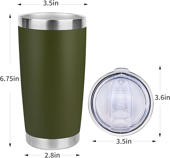 20oz Stainless Steel Tumbler with Lid, Travel Mug - Double Wall Vacuum Powder Coated Cup - Army Green, 1 Pack