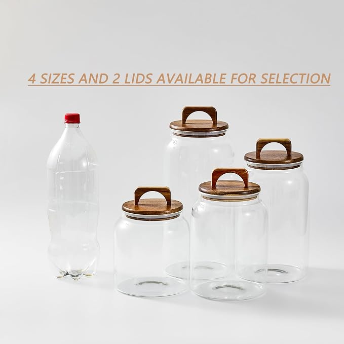 Sweejar Large Glass Candy Jars with Wooden Lids, 1 Gallon Glass Jar with Lid, Sugar/Flour Storage Containers, Big Glass Canisters with Airtight Lid