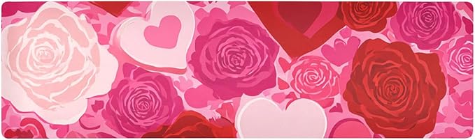 2 in 1 Table Runner Trivet for Hot Pots and Pans Heat Resistant Non Slip Waterproof 39 x 12 Inch Decorative Table Protector for Kitchen Countertop Pink Hearts Roses Red Petals