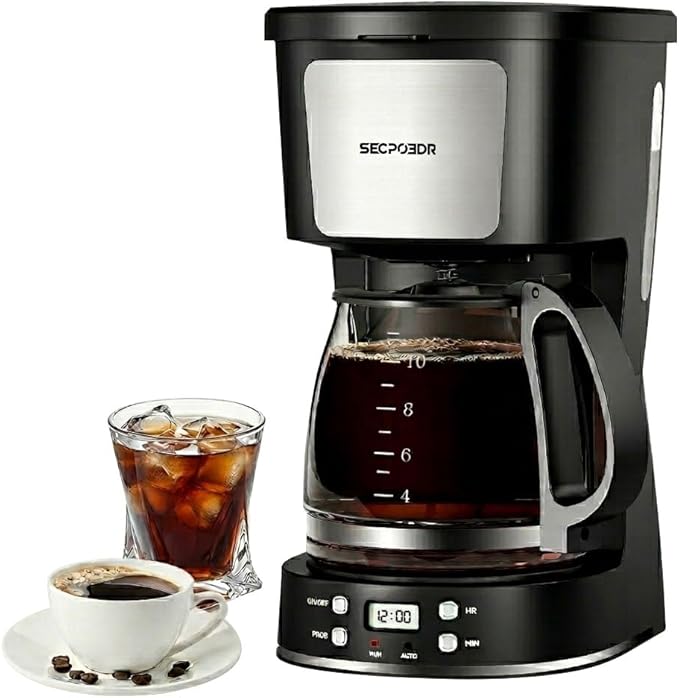 Programmable 12 Cup Drip Coffee Maker, Silver, Stainless Steel | Auto Brew, Keep Warm Function, Removable Filter Basket, Auto Shut-off, Clear Water Level Window,Silver and Black