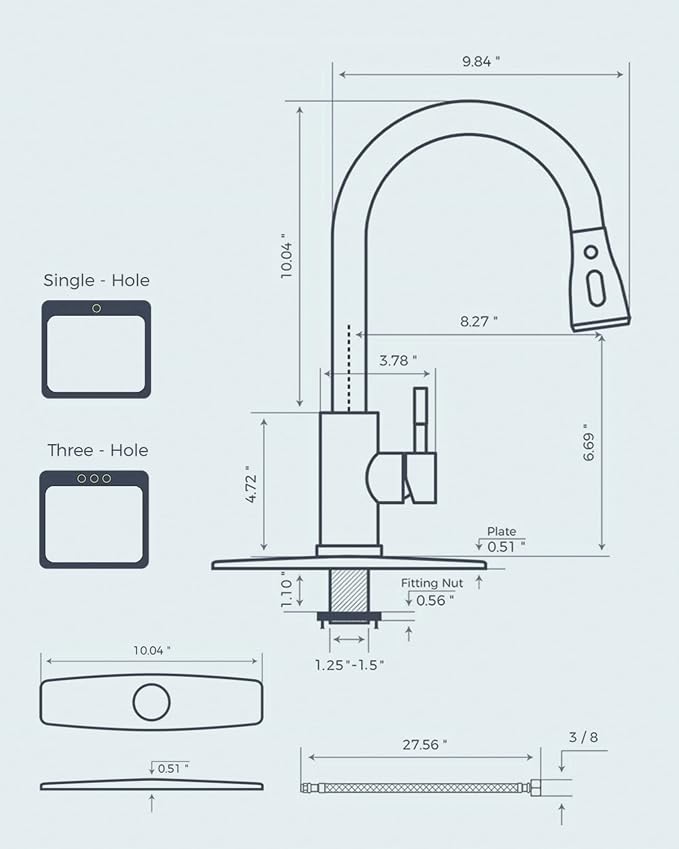 FORIOUS Kitchen Faucets with Pull Down Sprayer, High Arc Single Handle Classic Stainless Steel Sink Faucet 1 or 3 Hole, Suitable for Farmhouse Camper Laundry Rv Bar, Grey